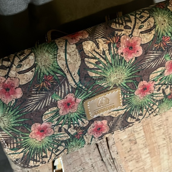 NEW!  Corkcho vegan cork backpack. Neutral tone with tropical floral flap. main image 12